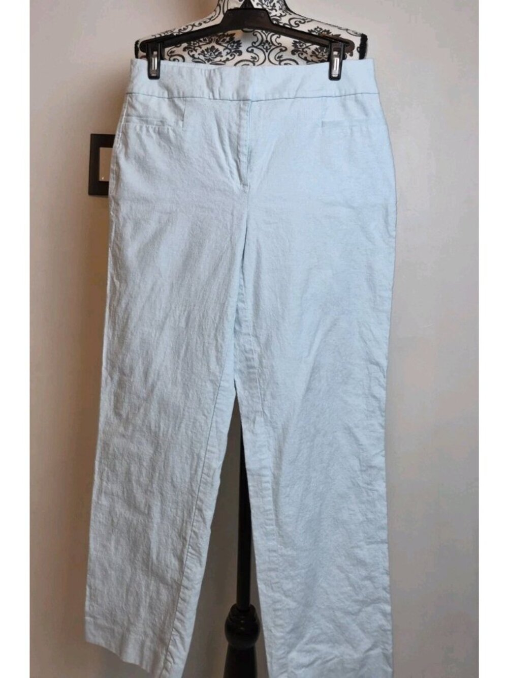 Ann Taylor Factory Pants Womens 0 Light Blue Linen Blend Straight Leg Career
